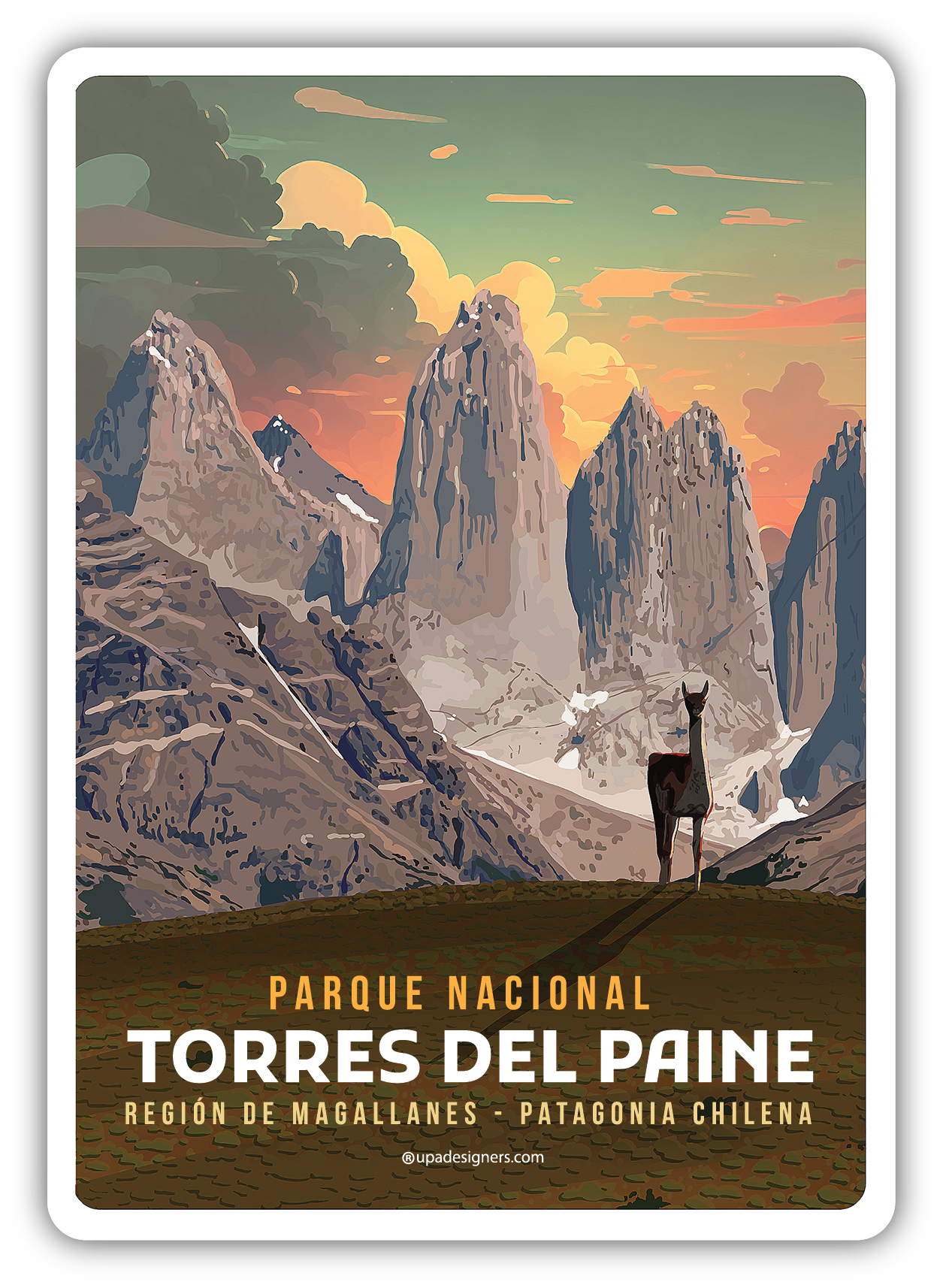 Sticker Mediano Torres del Paine - Creado en Chile