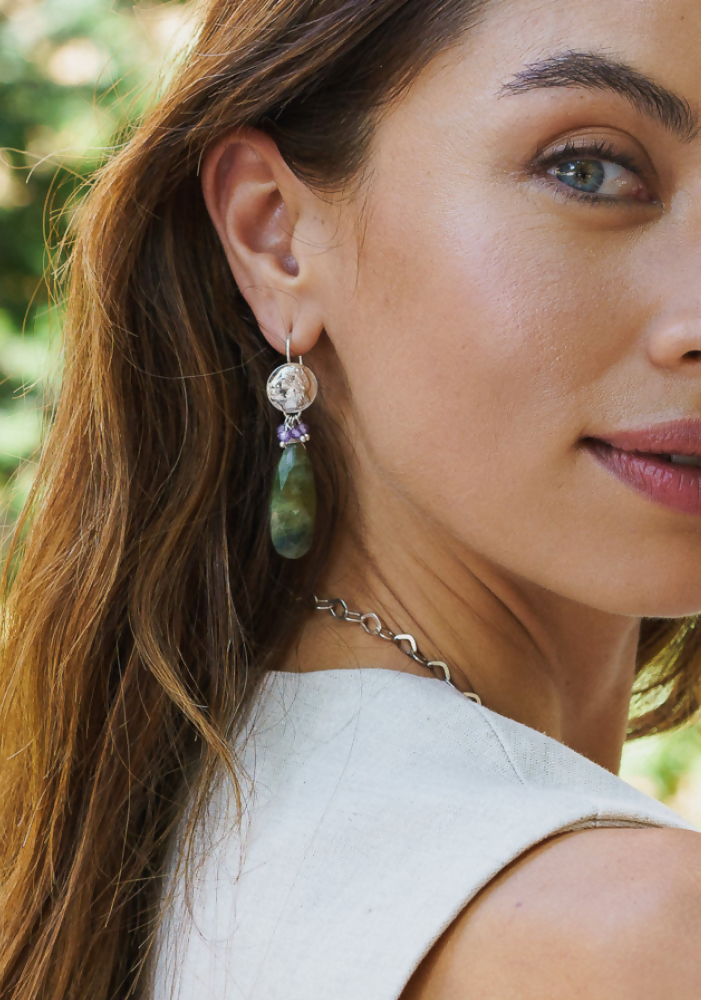 Pendientes Mujer Plata Labradorita y circonita