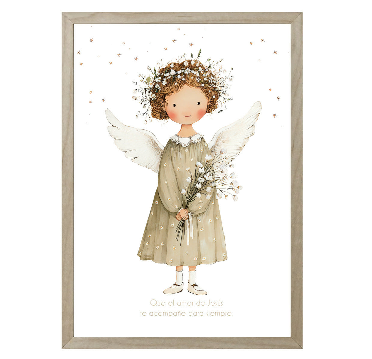 CUADRO ANGELITA CON CORONA DE FLORES 15x20 cm / 20x30 cm