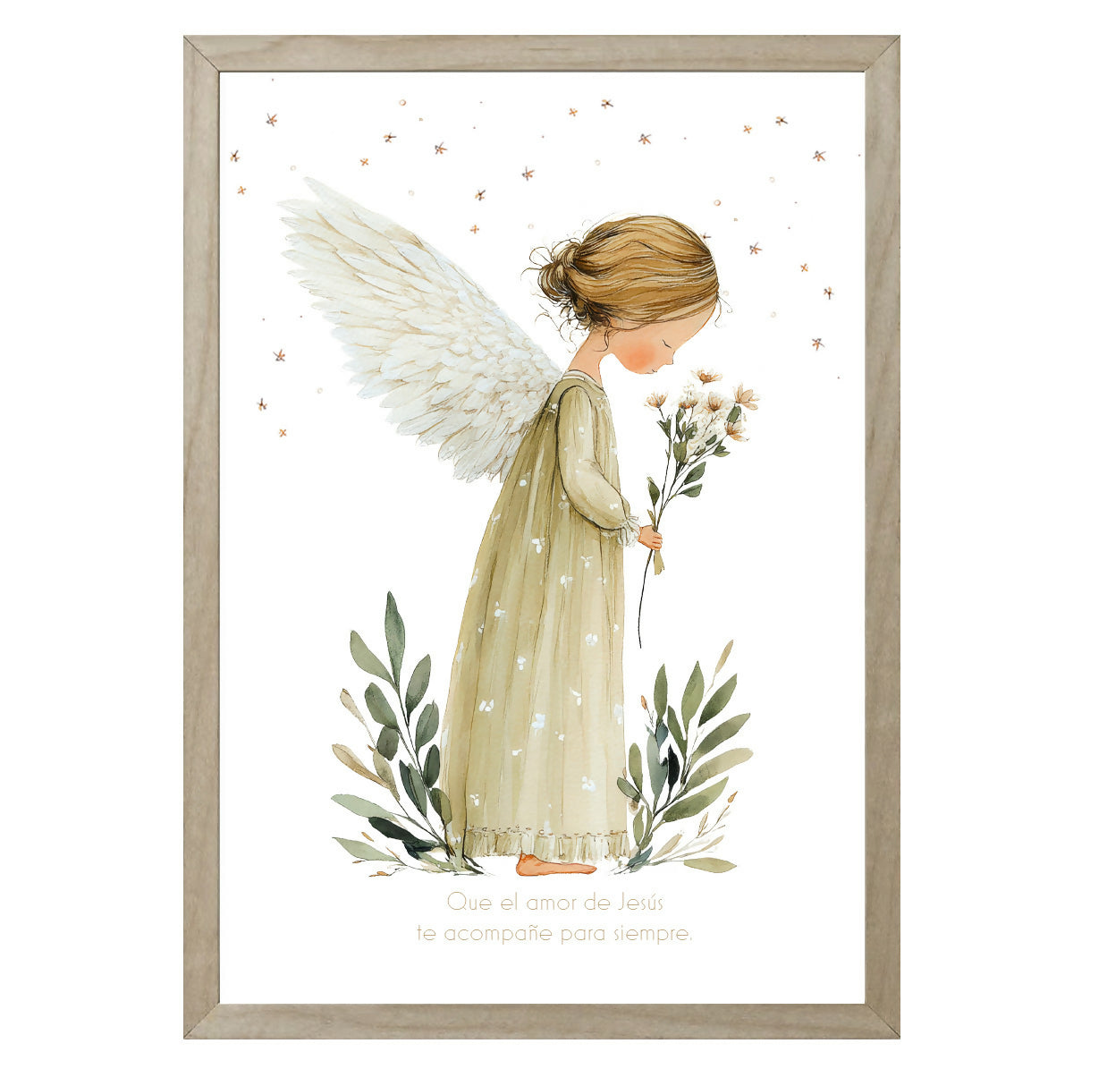 CUADRO ANGELITA CON RAMO DE FLORES 15x20 cm / 20x30 cm