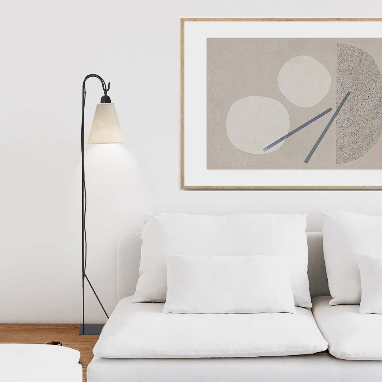 Lámpara Cencerro Pergamino Base Fierro Pie (160cms de alto)