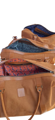 Bolso ULMMO Carpincho camel - forro cóndor azul