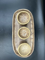 Plato ovalado con 3 pocillos de cerámica gres