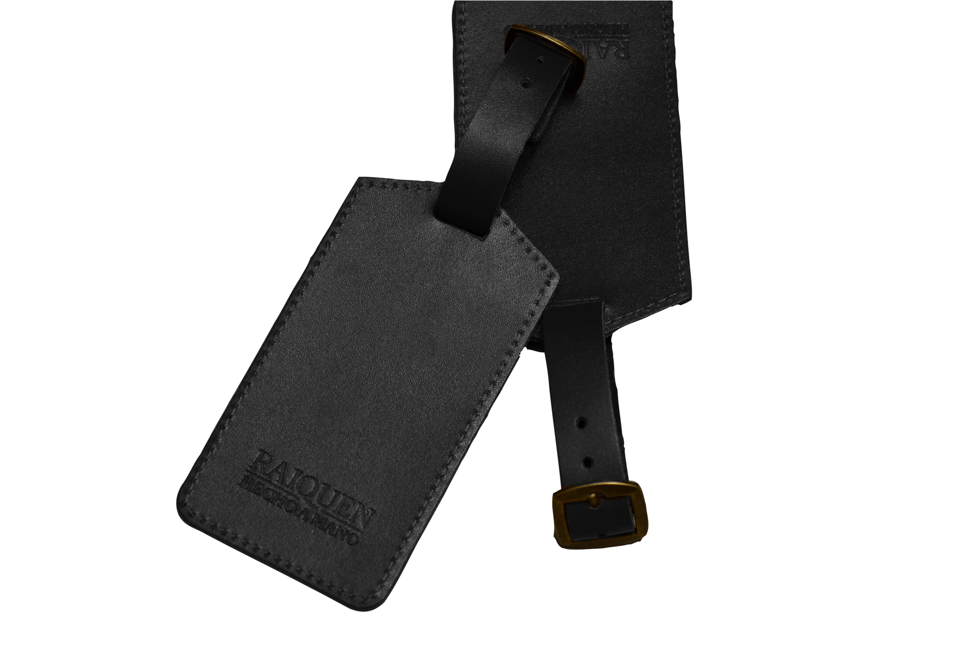 Identificador para equipaje negro de cuero Raiquen hecho a mano