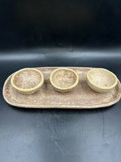 Plato ovalado con 3 pocillos de cerámica gres
