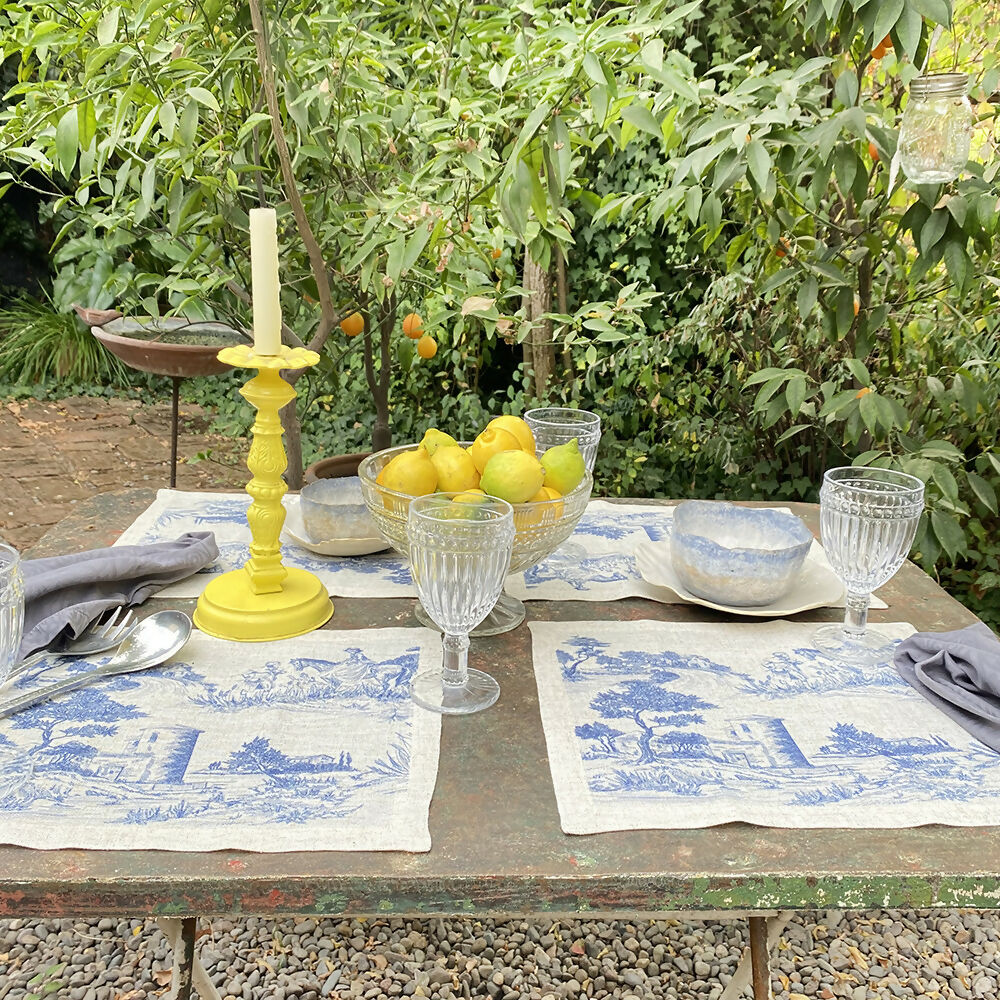 Set de Individuales Toile de Jouy Azul - Linet Natural,
