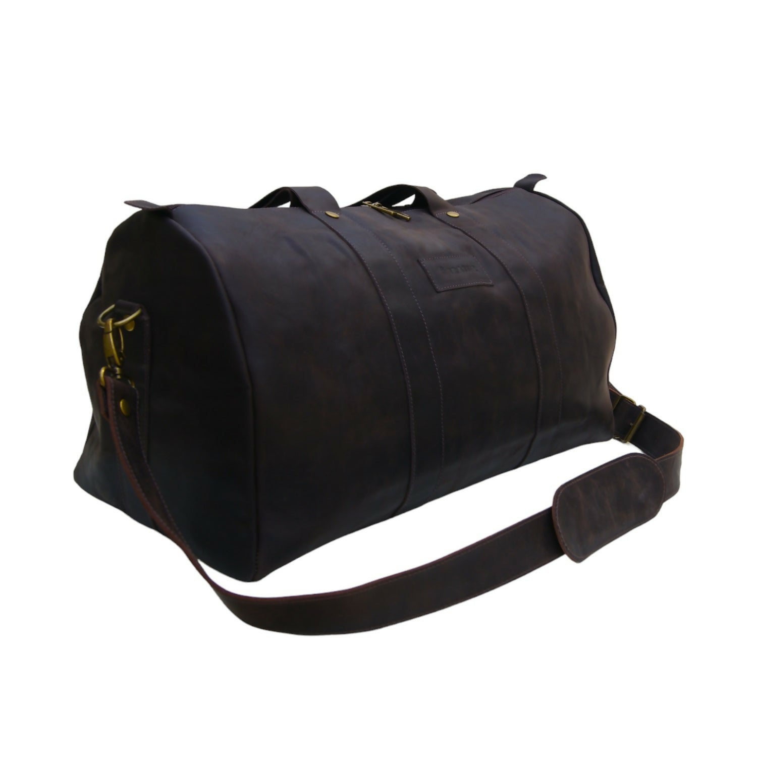 Bolso de viaje de cuero cafe oscuro