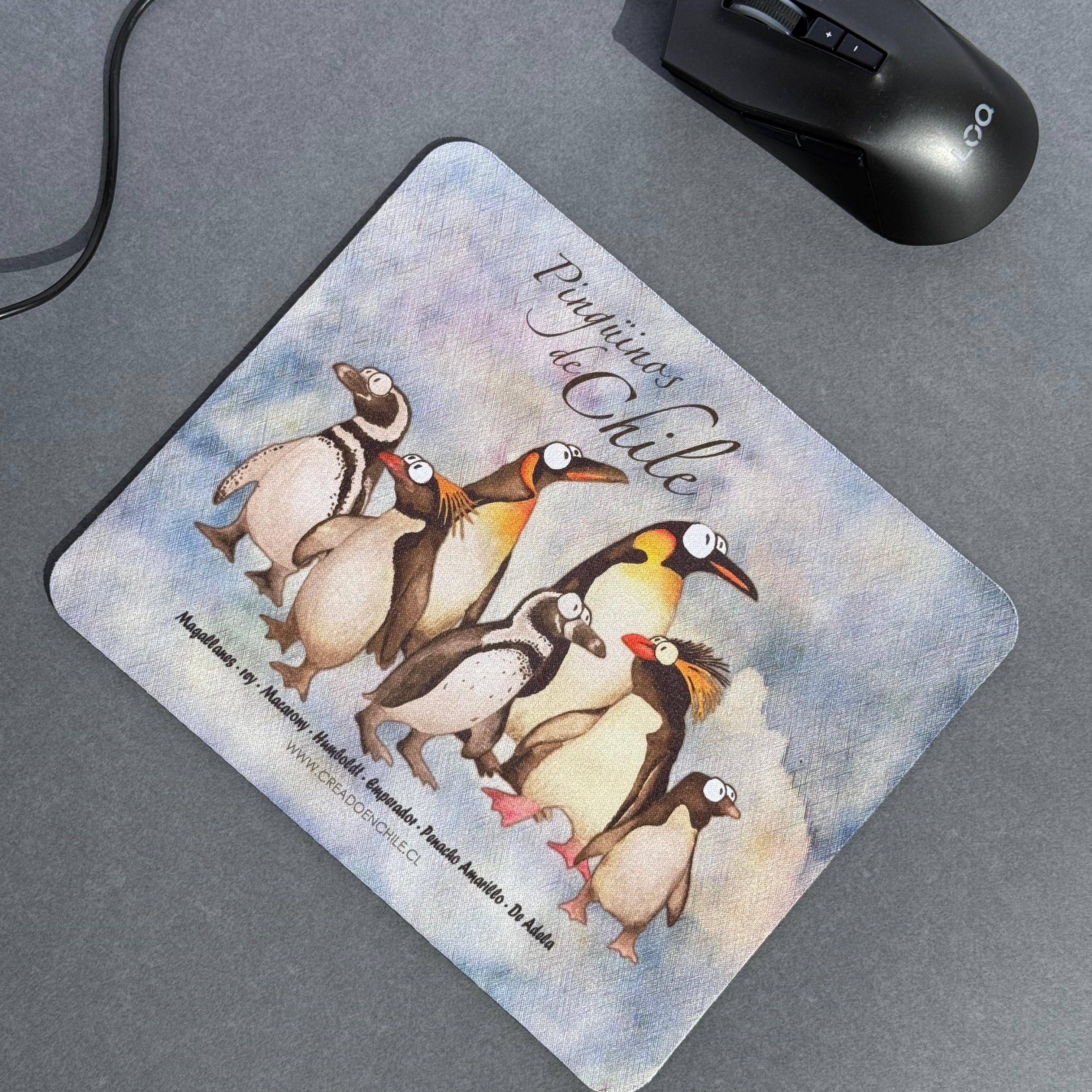 Mousepads de goma ilustrados - Pingüinos de Chile - Creado en Chile
