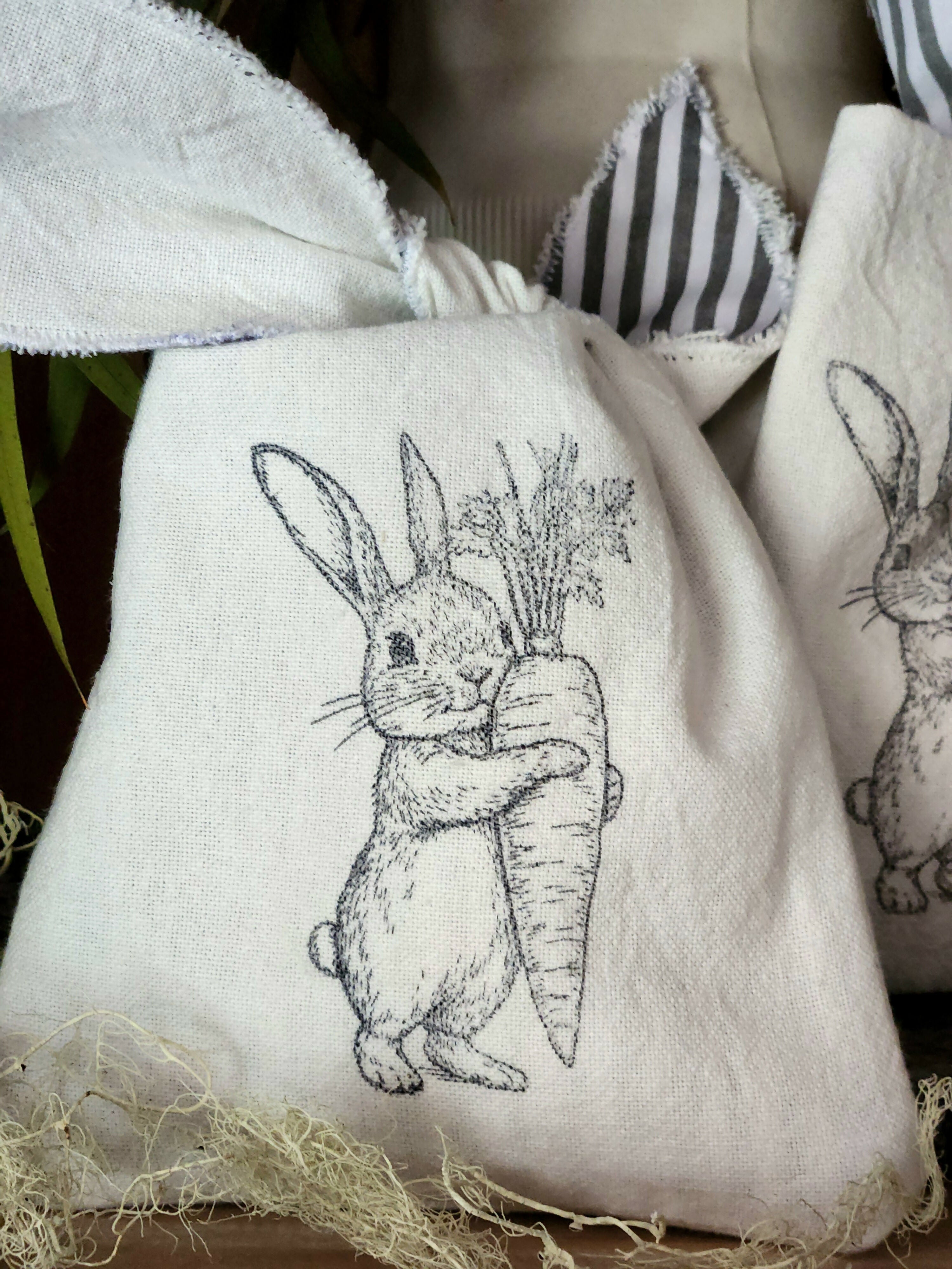 Bolsita de lino Pascua de conejitos Blanca