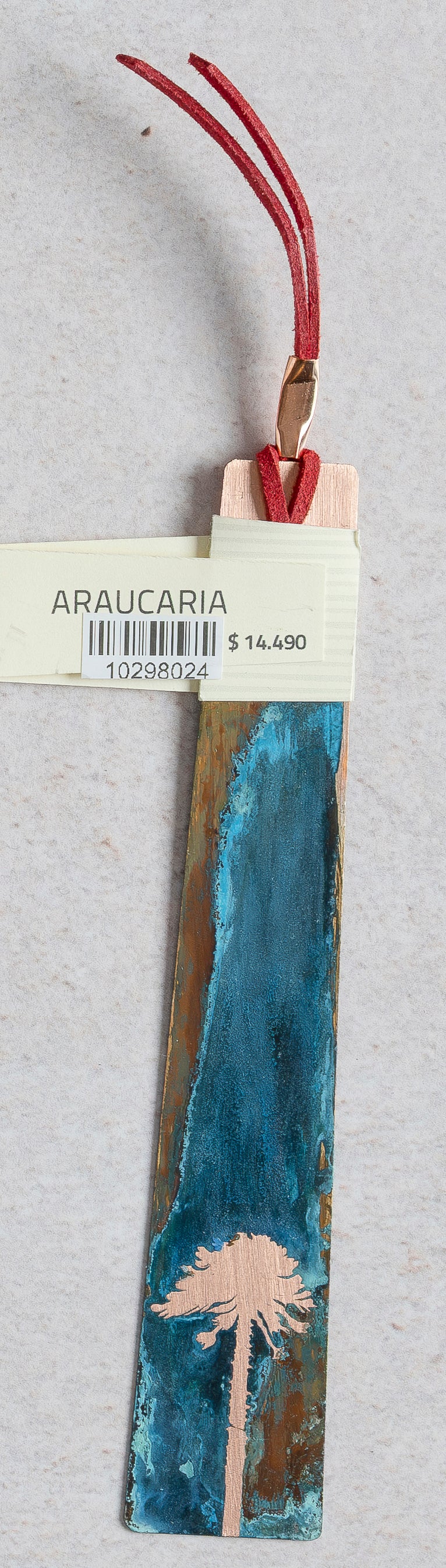 Marcapáginas cobre con lazo de cuero - Araucaria