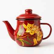 Tetera Enlozada Pintada a Mano – Flor Alstroemeria (500 cc)