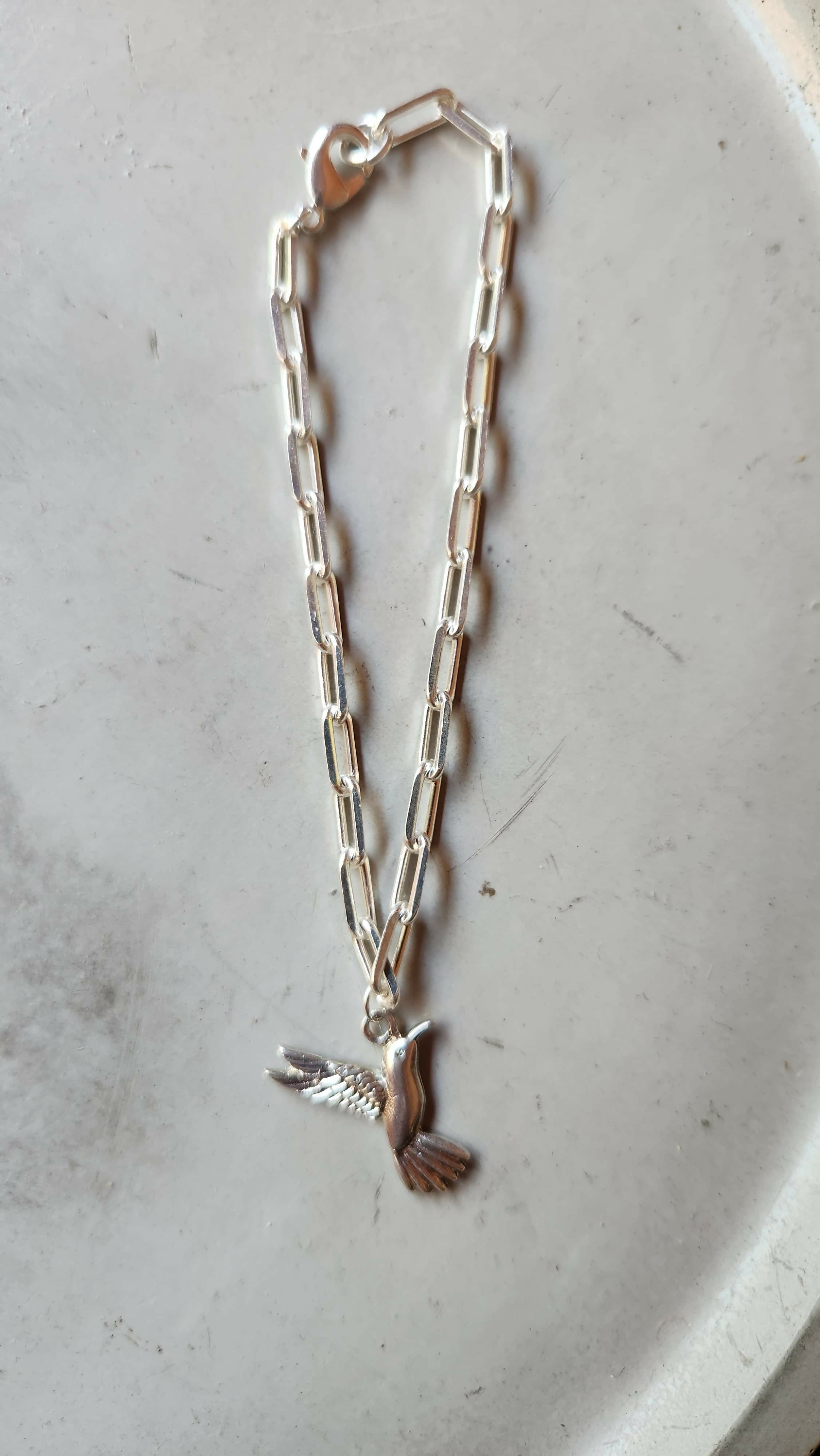 Pulsera eslabones con colibri baño plata