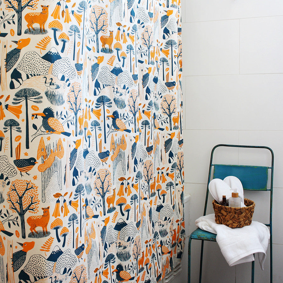 Cortina de baño Bosques del Sur - Naranja - Hued hued