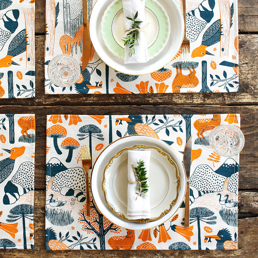 Set de 4 individuales Bosques del Sur - Naranja - Hued hued