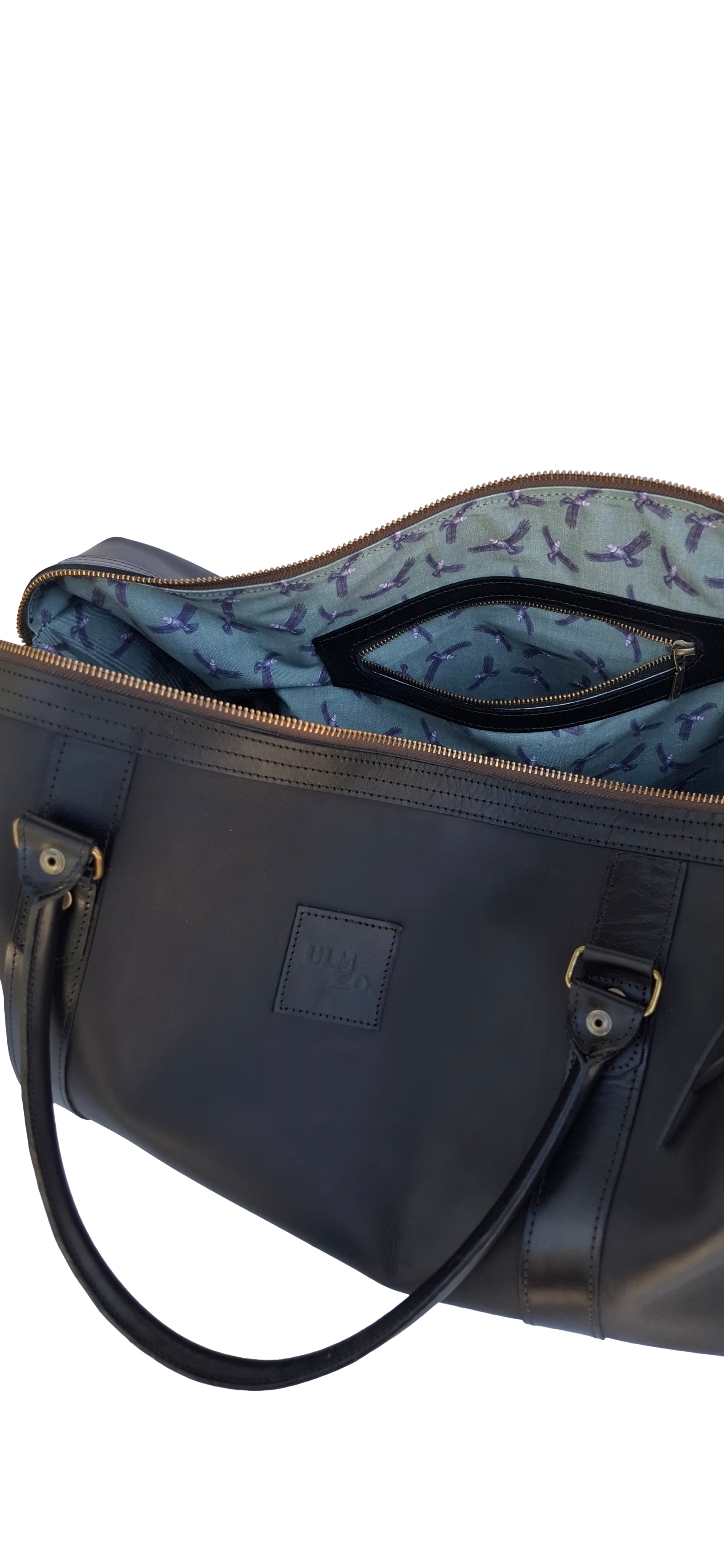 Bolso ULMMO Cuero Negro con forro cóndor verde