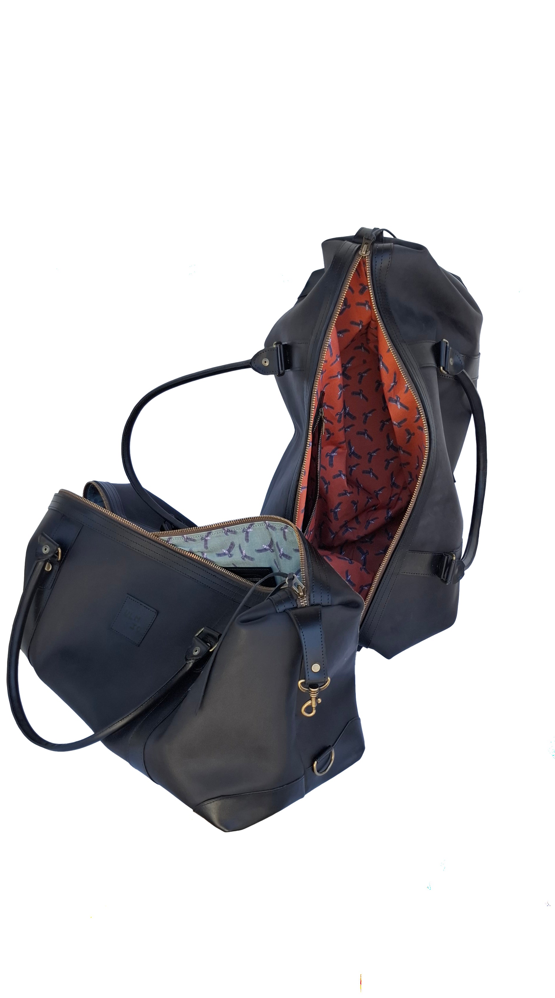 Bolso ULMMO Cuero Negro con forro cóndor verde