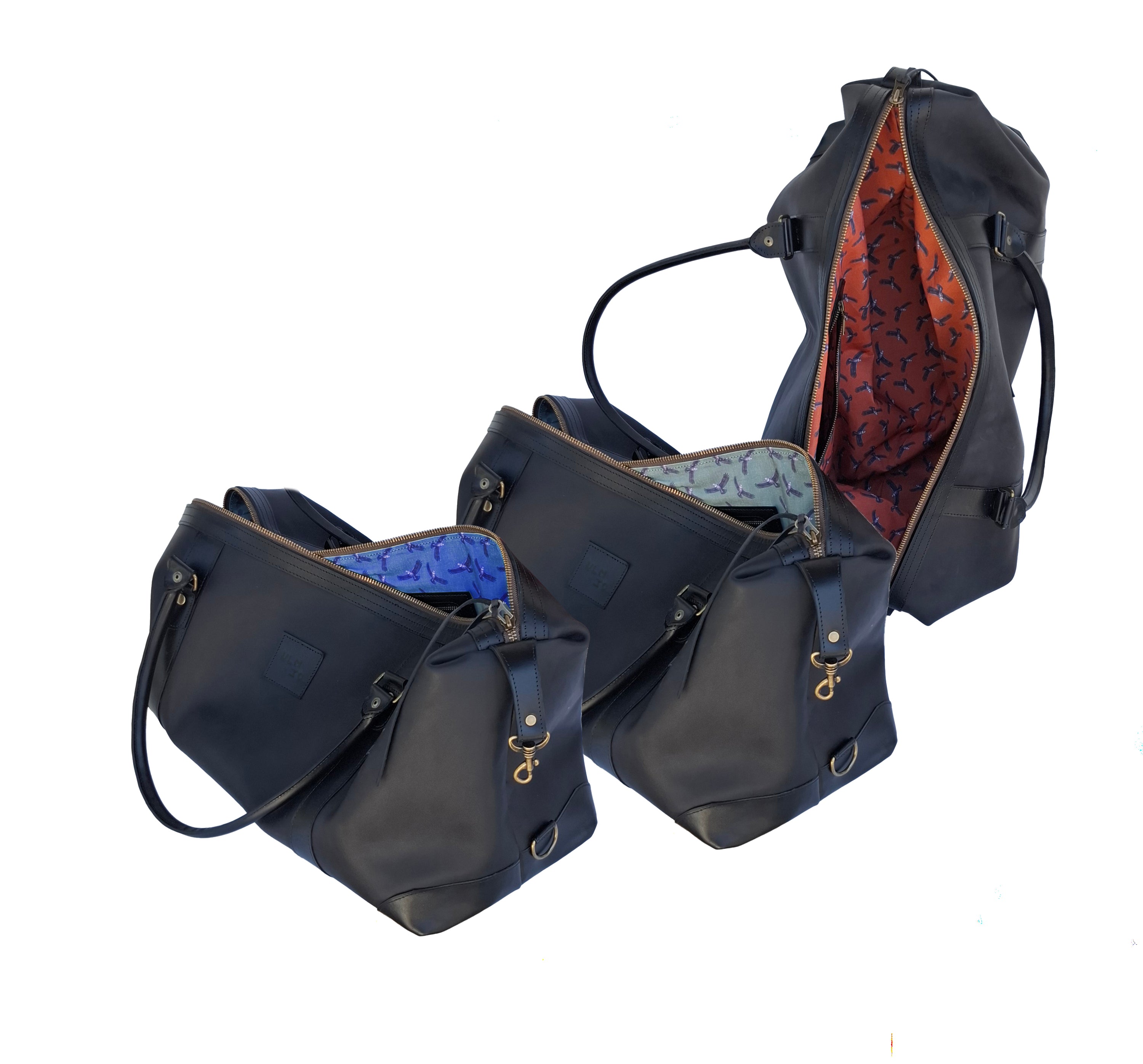 Bolso ULMMO Cuero Negro con forro cóndor azul