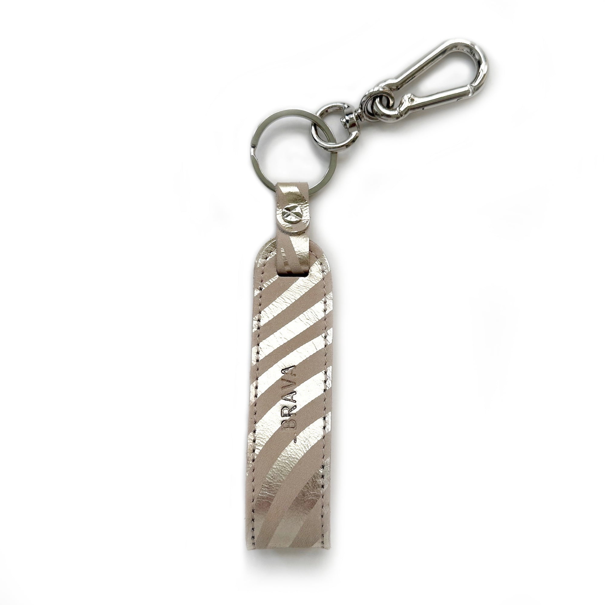 Llavero de cuero CATALINA Folia Zebra Beige & Dorado