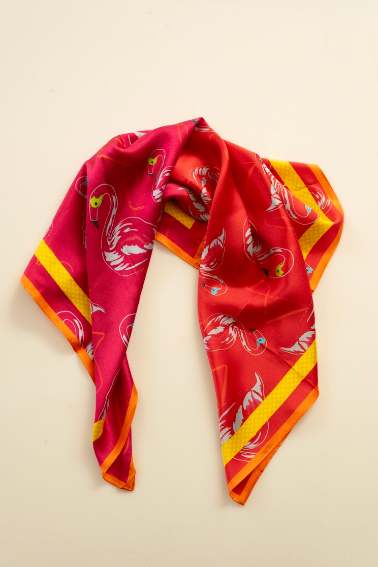 PAÑUELO 100% SEDA NATURAL MAYNA - FLAMENCOS ROJO