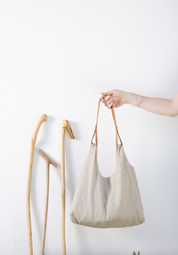 Cartera 100% lino beige con forro beige y cierre