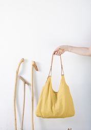 Cartera 100% lino mostaza con forro mostaza y cierre