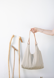 Cartera 100% lino beige con forro blanco y cierre