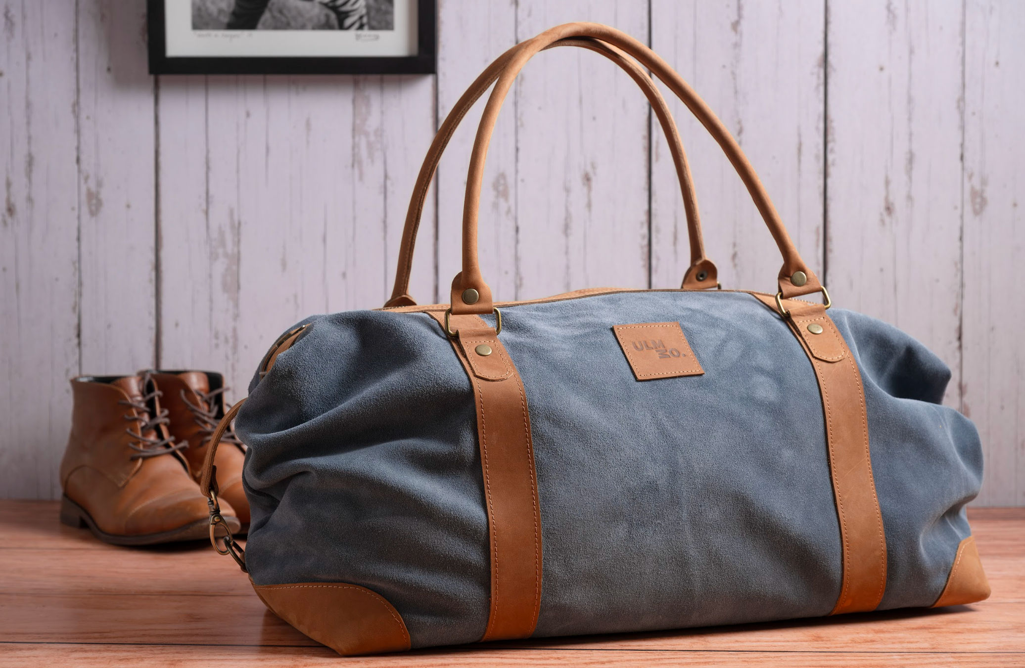Bolso ULMMO cuero reno Azul Petróleo con mangos de cuero