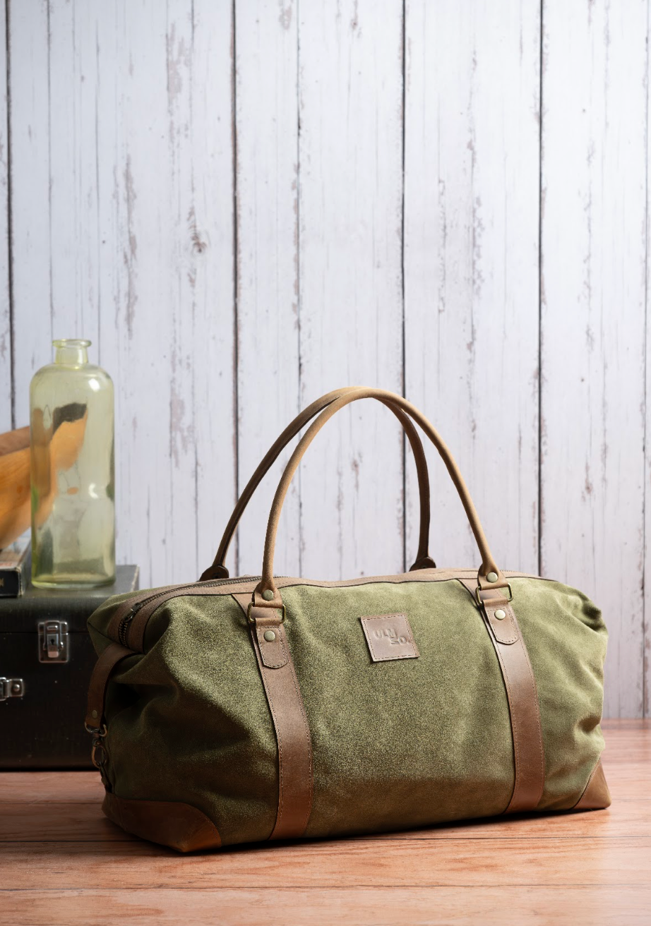 Bolso ULMMO Cuero Reno Verde Musgo Con Mangos de Cuero