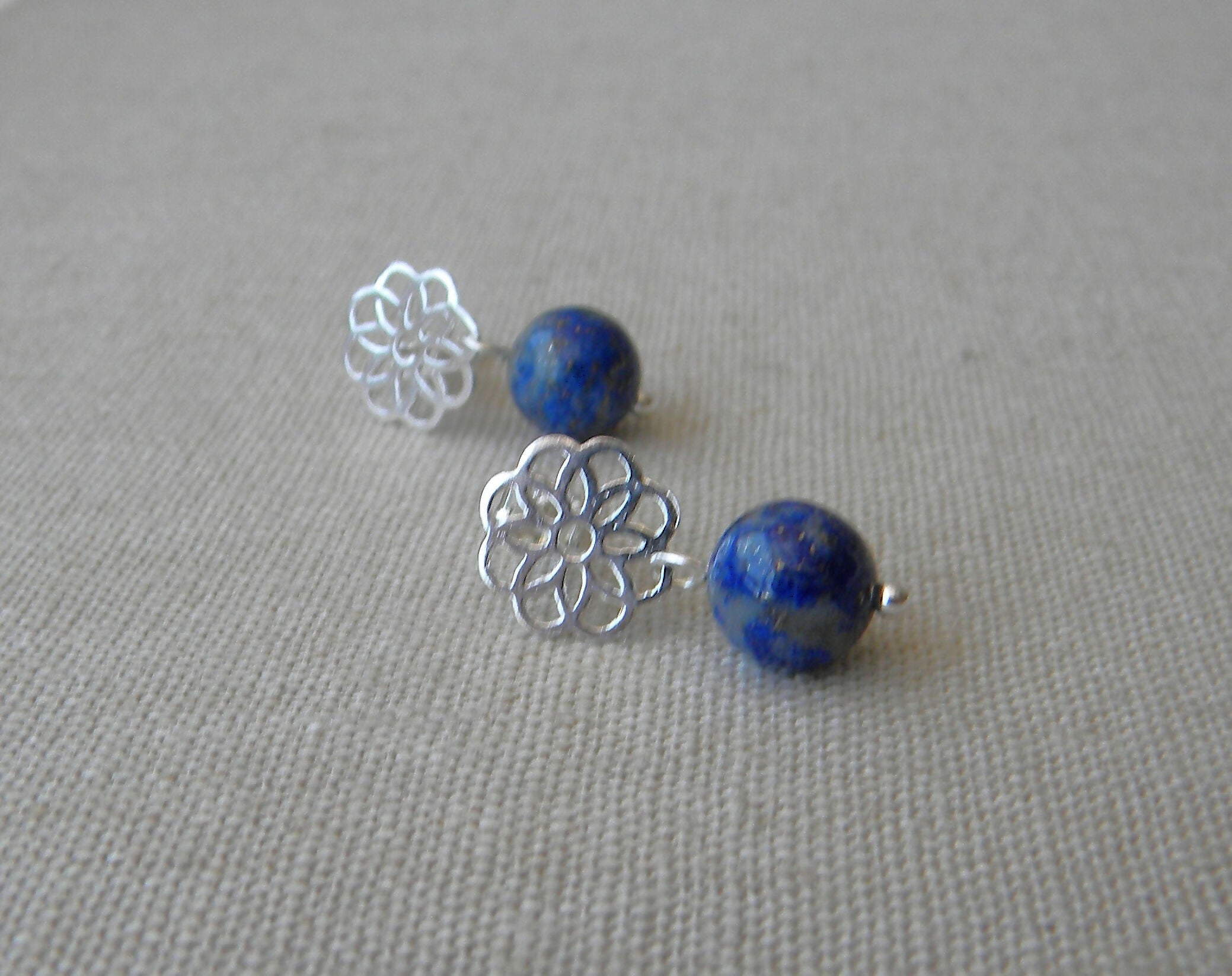 AROS PLATA LAPISLÁZULI FLOR CALADA