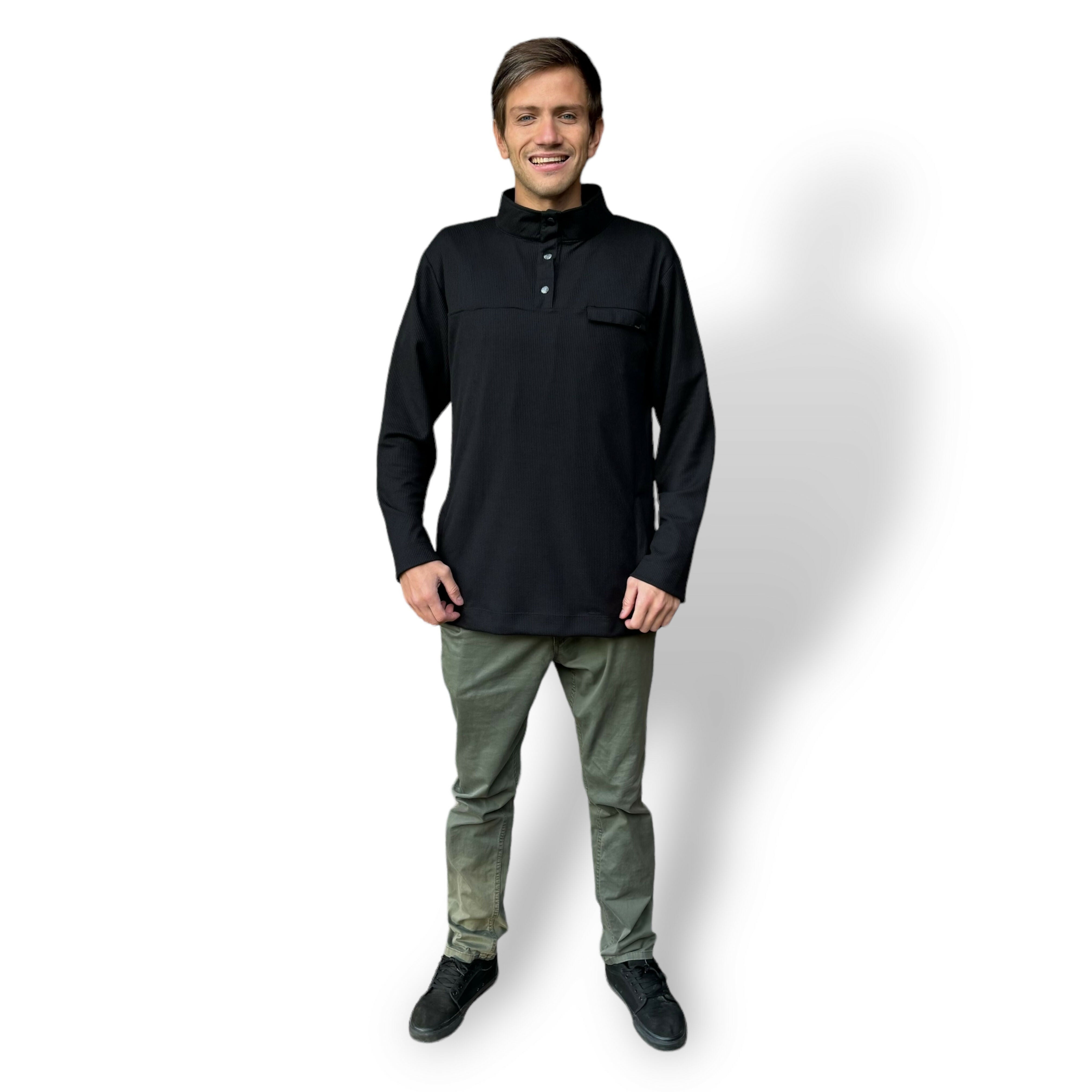 polerón waffle hombre negro