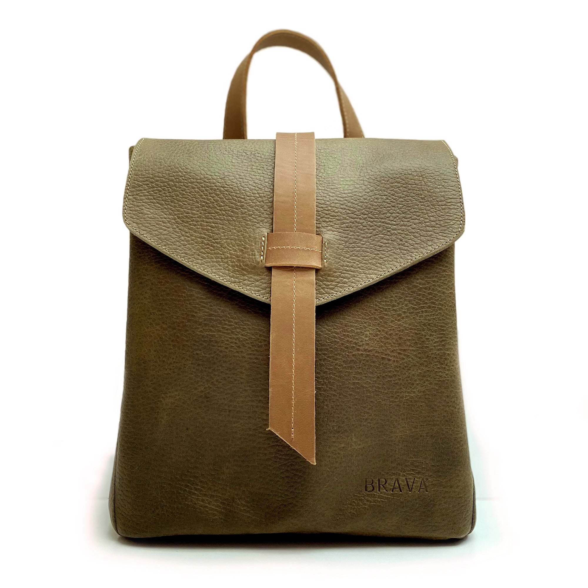 Mochila de cuero modelo ELENA Oliva
