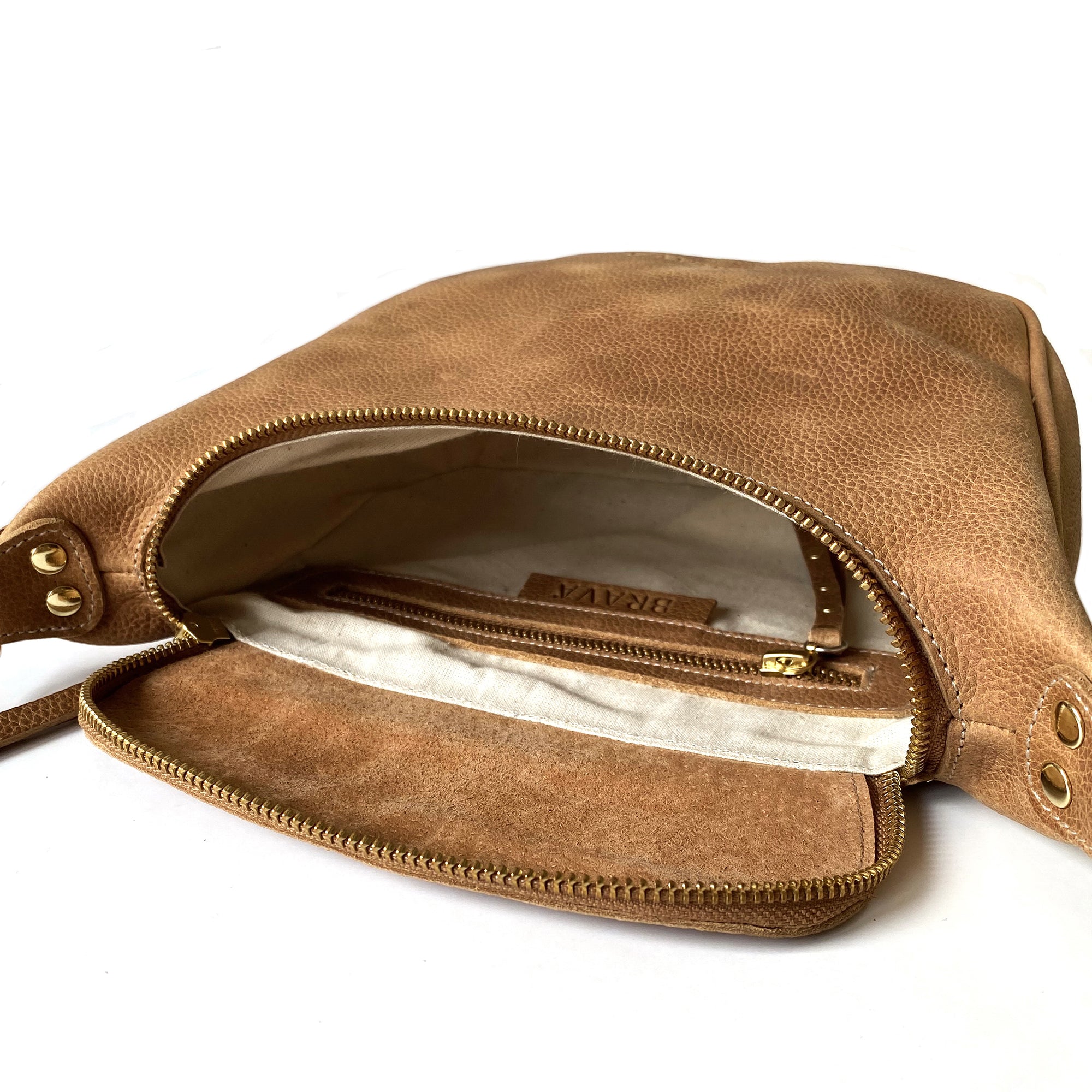 Bandolera de cuero modelo FELICIA Tostado
