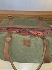 Bolso ULMMO cuero reno verde oliva con mangos de cuero