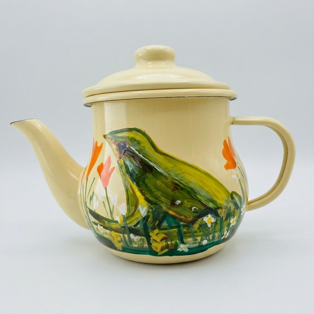 Tetera Enlozada Pintada a Mano - Diseño: Ranita de Darwin (500cc)