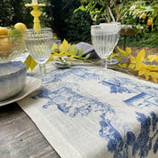 Camino de Mesa Toile de Jouy Azul - Linet Natural,