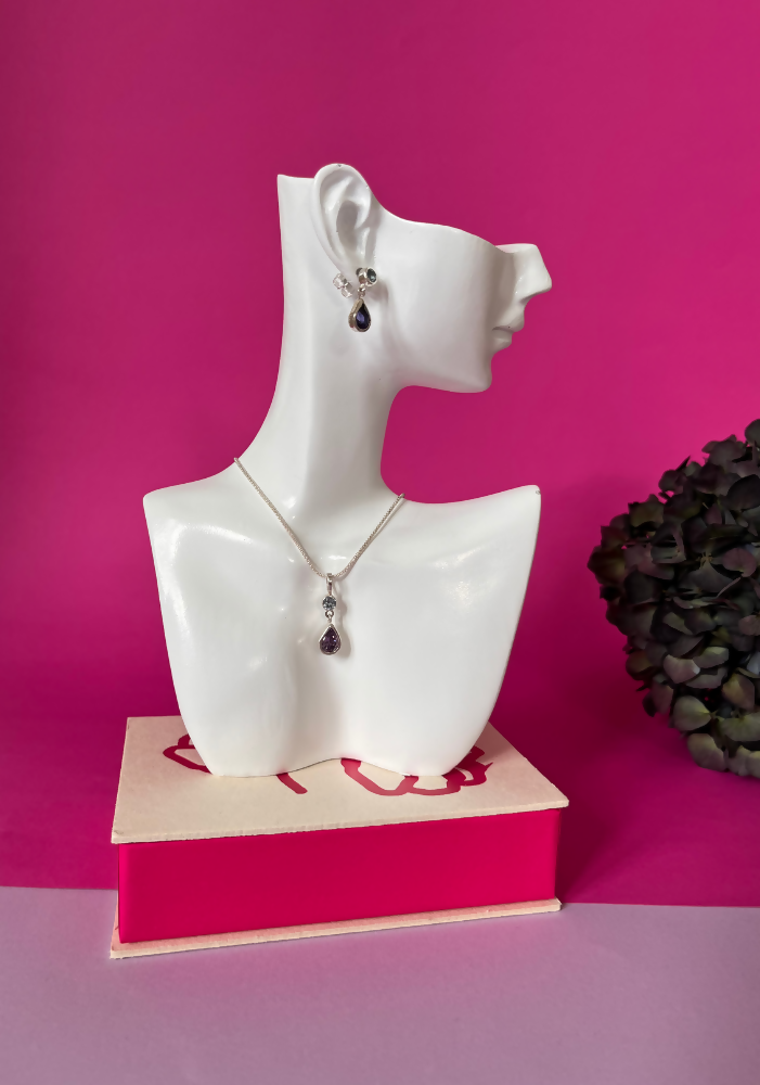 Aros gota con collar gota y caja