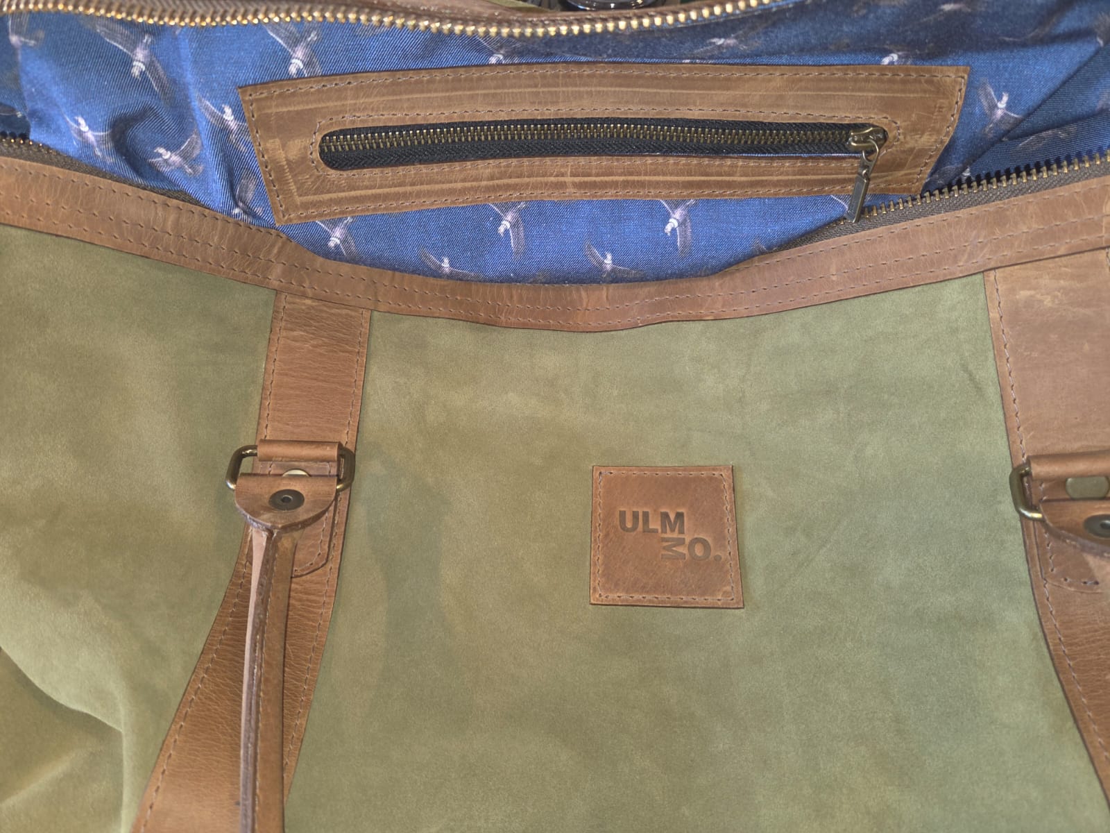 Bolso ULMMO Cuero reno Verde Oliva con Mangos de cuero