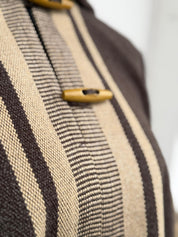 Poncho Peinecillo con Capucha -  Lana y Alpaca  - Café Moro con Beige