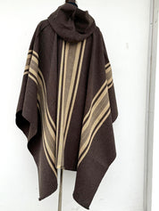 Poncho Peinecillo con Capucha -  Lana y Alpaca  - Café Moro con Beige