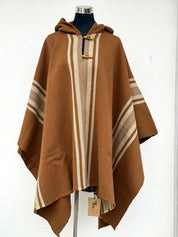 Poncho Peinecillo con Capucha -  Lana y Alpaca  - Camel con Beige