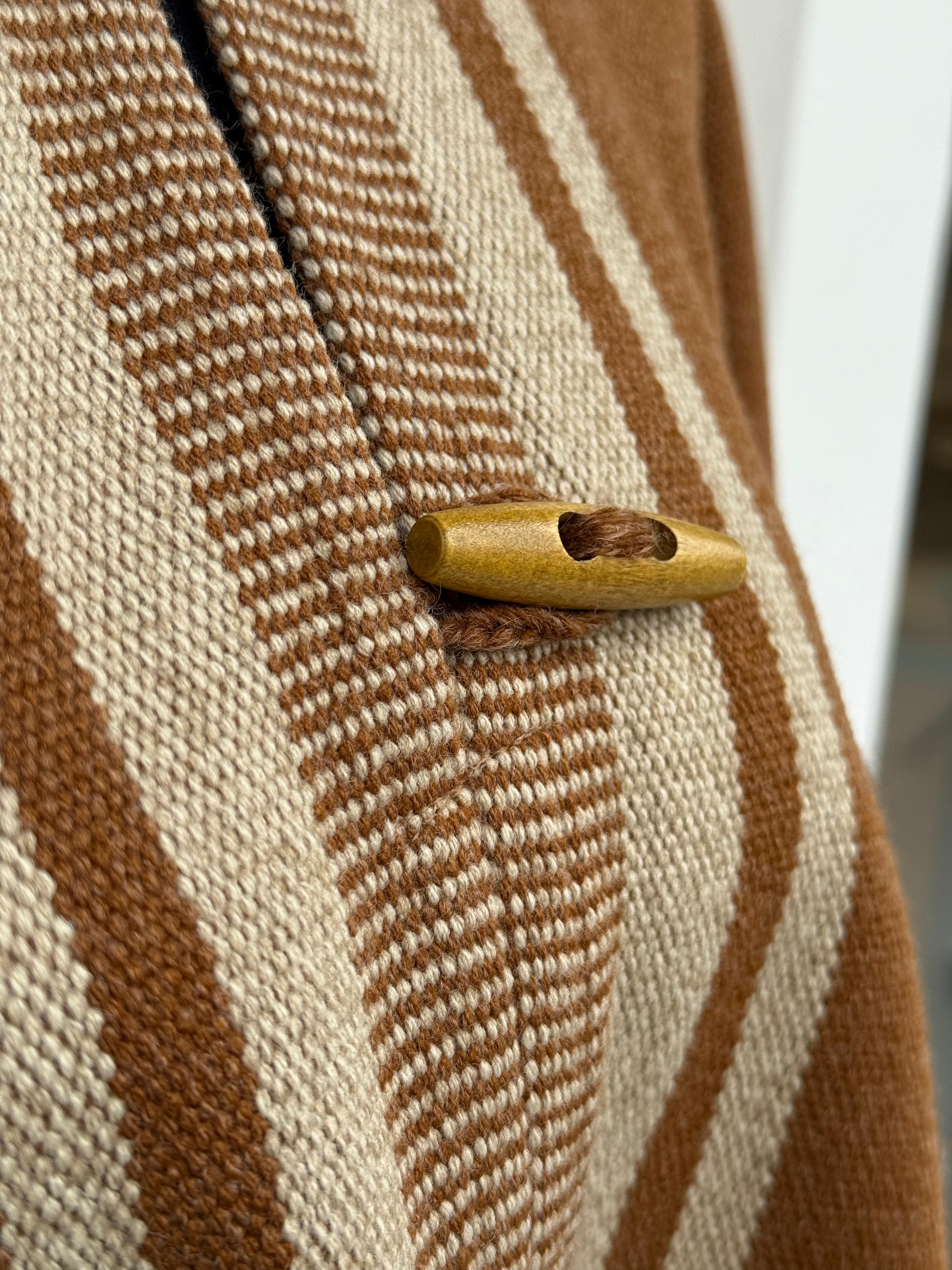 Poncho Peinecillo con Capucha -  Lana y Alpaca  - Camel con Beige