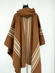 Poncho Peinecillo con Capucha -  Lana y Alpaca  - Camel con Beige