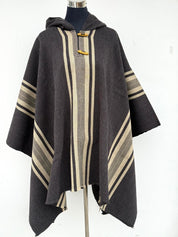 Poncho Peinecillo con Capucha -  Lana y Alpaca  - Marengo con Beige