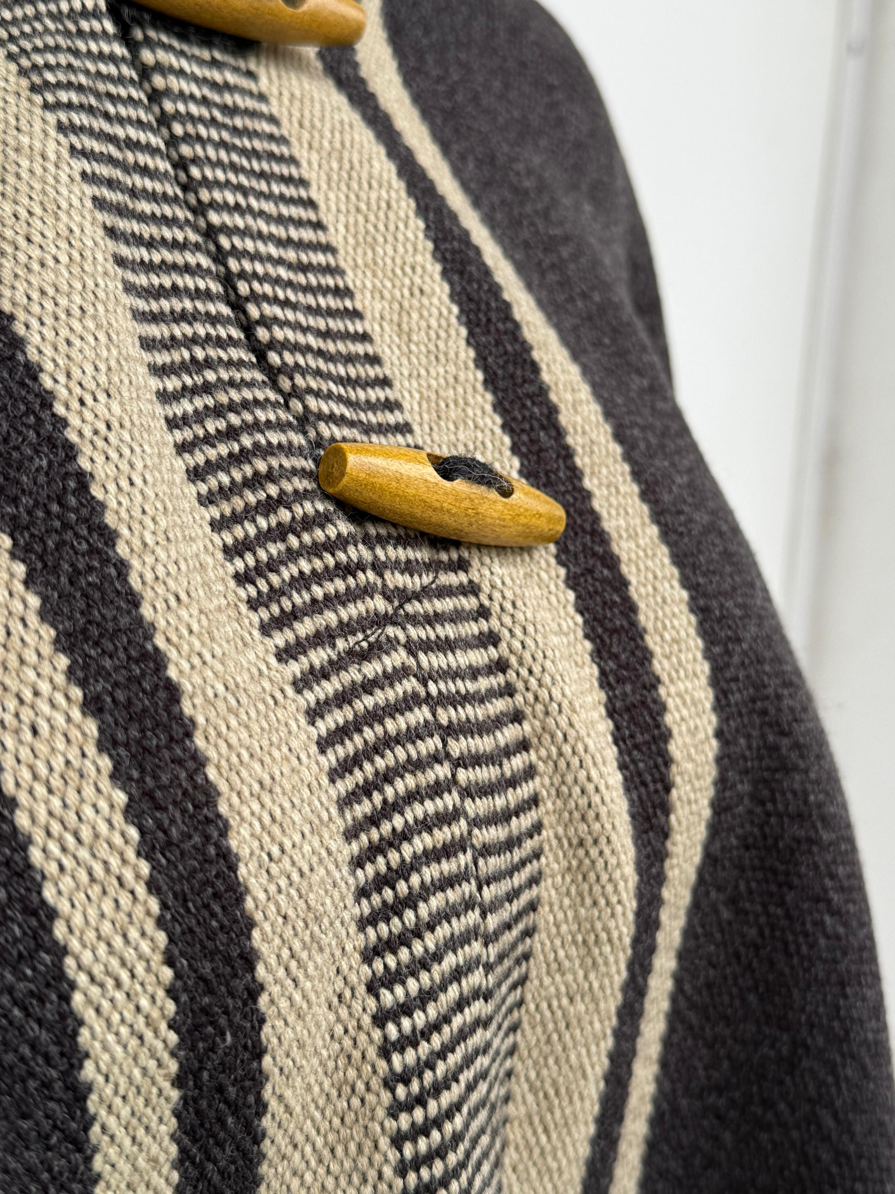 Poncho Peinecillo con Capucha -  Lana y Alpaca  - Marengo con Beige