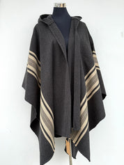 Ruana Peinecillo con Capucha - Lana y Alpaca - Marengo con Beige