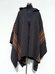Ruana Peinecillo con Capucha - Lana y Alpaca - Marengo con Camel