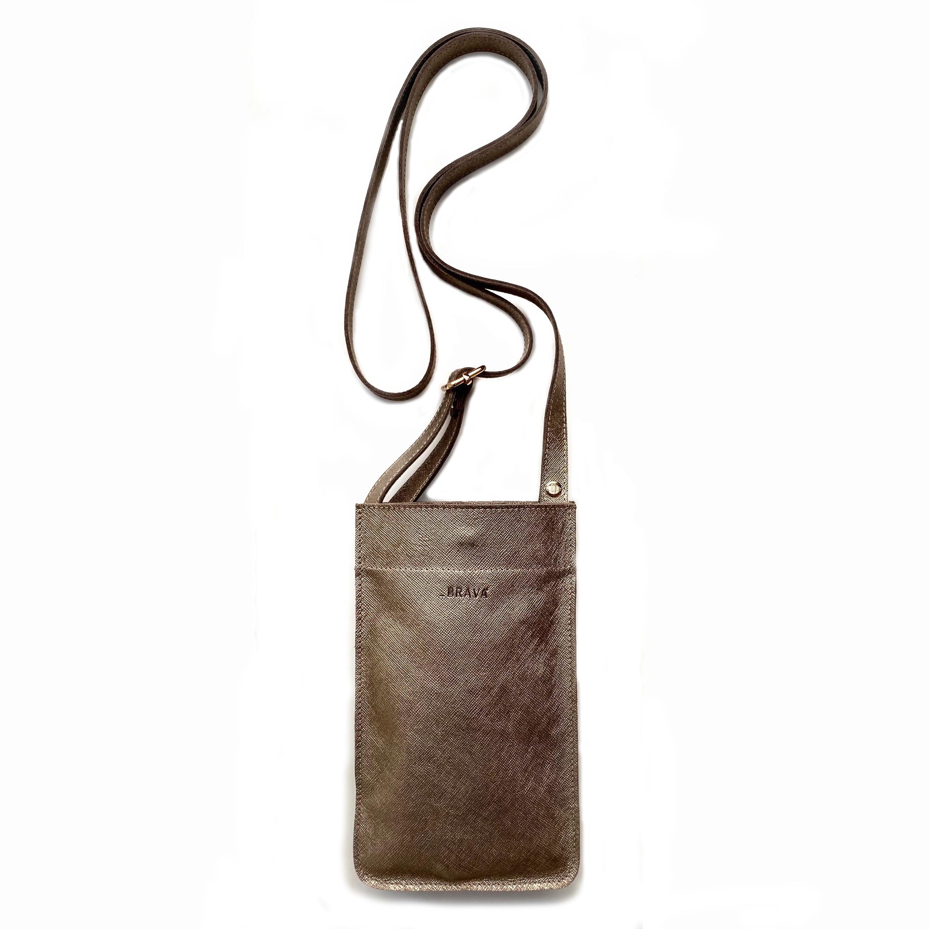 Portacelular - Cell Bag de cuero modelo ANAIS estampa saffiano bronce