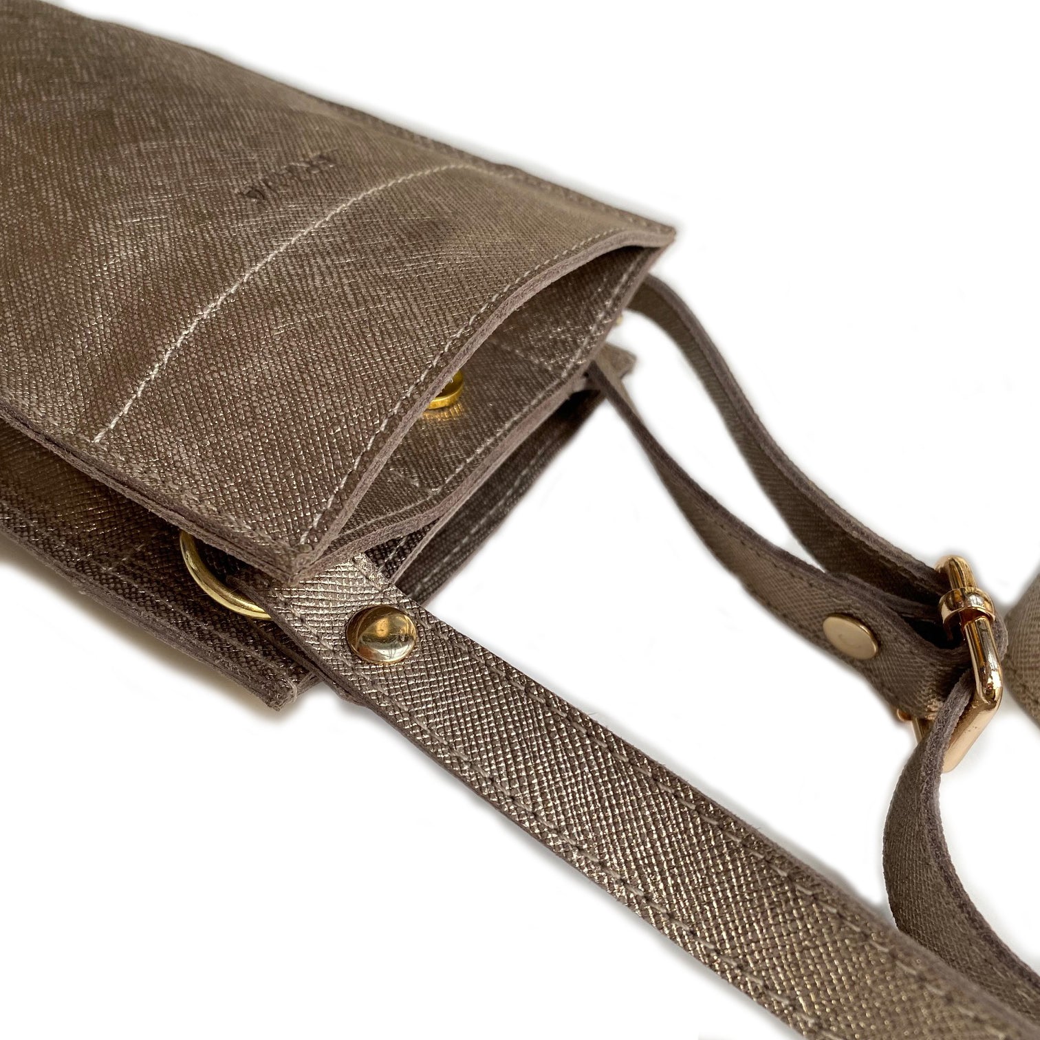 Portacelular - Cell Bag de cuero modelo ANAIS estampa saffiano bronce
