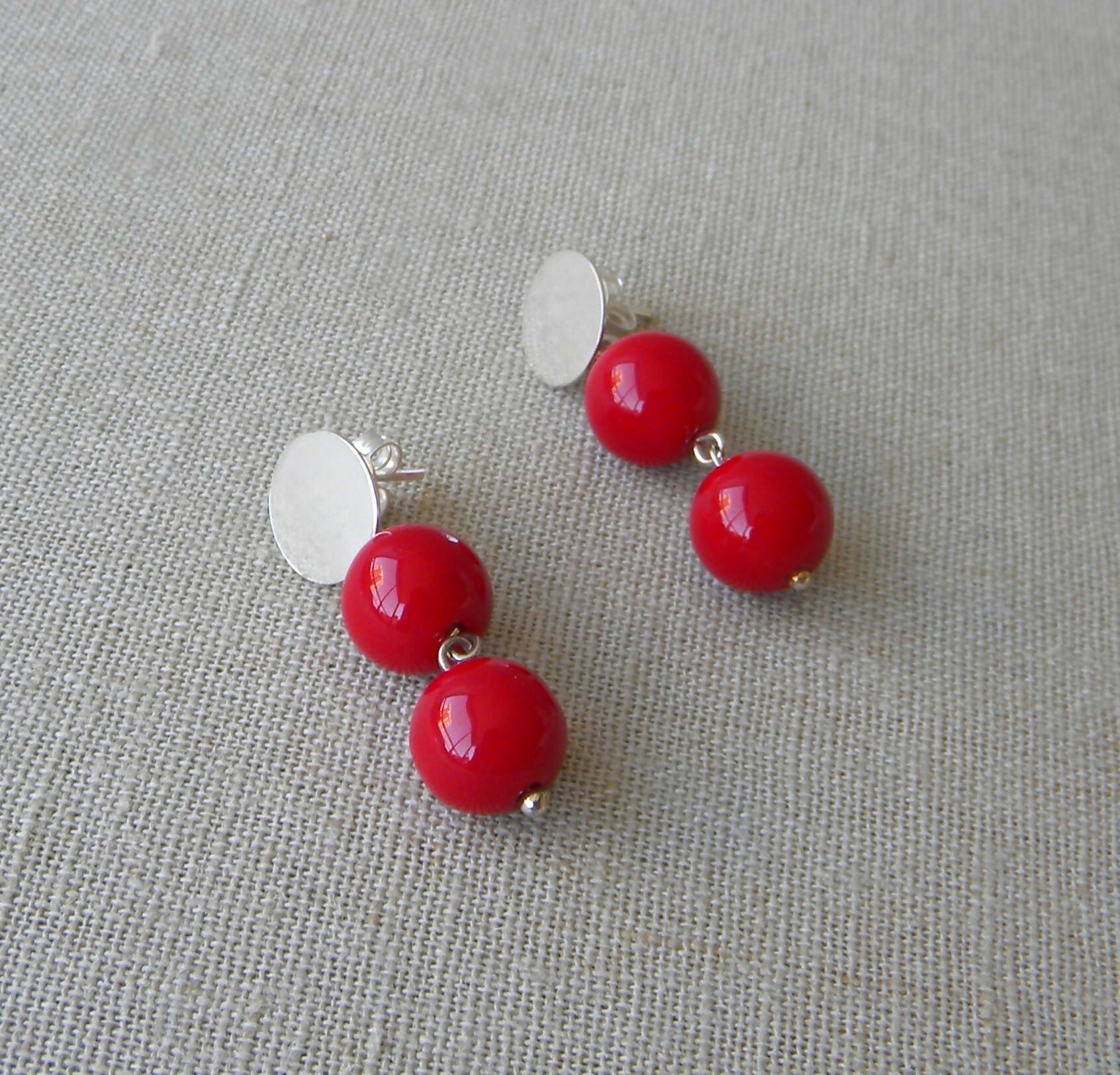 AROS PLATA JADE ROJO DOBLE