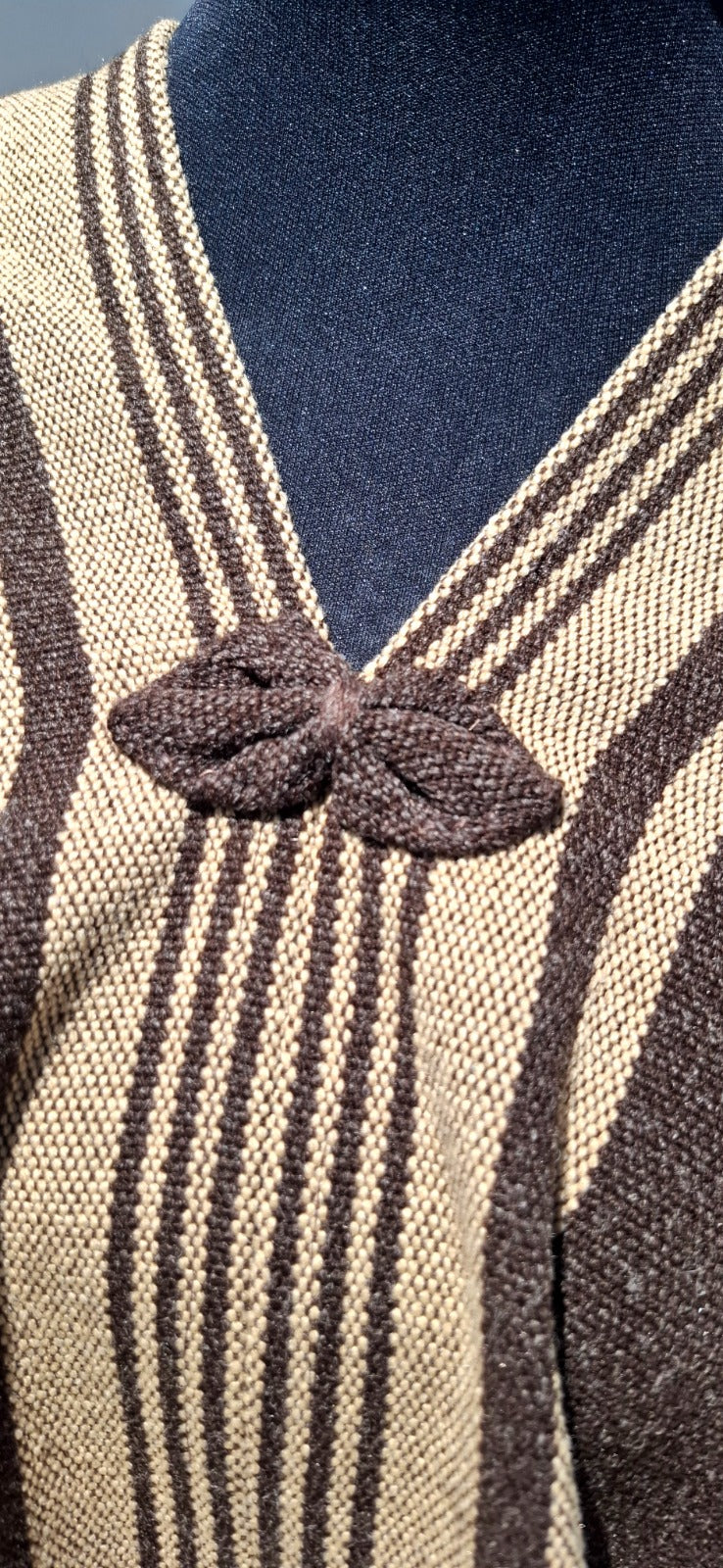 Poncho Cordoncillo -  Lana y Alpaca  - Café Moro con Beige